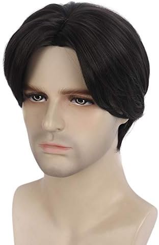 STfantasy Attack on Titan Levi Cosplay Men Wigs Short Straight Middle Part Hair (Black)