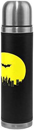 Water Bottle Stainless Steel Double Wall Vacuum Insulatied Thermos Cup Leak Proof Travel Coffee Mug Genuine Leather Cover Keep Drinks Hot and Cold 17 Oz