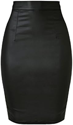 AINORS Women’s Denim Faux Leather Skirt Slim Fit High Waist Stretch Bodycon PU Pencil Skirts