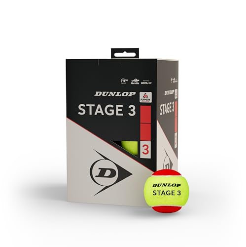Dunlop Low Compression Training Tennis Balls (12 Ball Pack, Stage 3 (Red Dot))