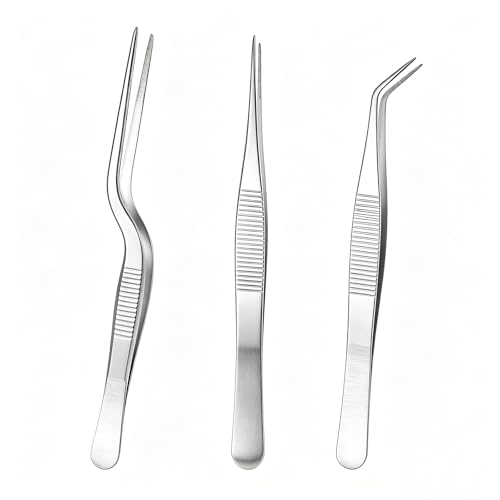 3pcs Stainless Steel Tweezers Set, Precision Straight & Curved Tips for Gardening,