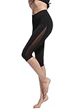 Women's High Waist Mesh Panel Tights Workout Yoga Pants running Leggings Black M