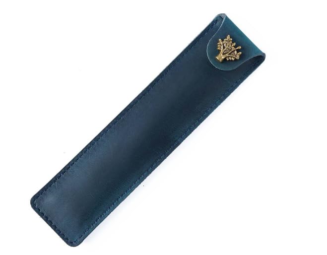 PengLAI Leather Pen Case,Fountain Pen Case Art Pencil Case Holder Handmade Protective Pencil Case with Snap Button（Blue）