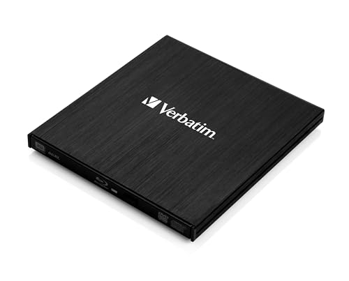 Verbatim Externer Slimline Blu-ray-Writer, USB 3.0-Anschluss, Blu-ray-Player, Kompakter externer Blu-ray-Brenner für große Backups, MDisc-Brenner, Ext