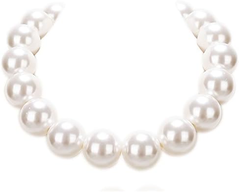 Kalse Strand 10mm 20mm 25mm White Simulated Pearl Beads Chain Choker Necklace (25mm 19 inch)