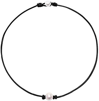 USA Annabel Pearl Choker Leather Necklace - Freshwater Pearl with Adjustable Genuine Leather Necklace for Women and Girls - 3 Pcs/Necklace, Bracelet and Earrings, Best Gift for New Year