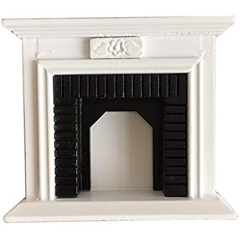 SXFSE Dollhouse Decoration Accessories,1:12 Dollhouse Miniature Furniture Room Wooden Vintage Black White Fireplace