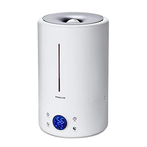 Cool Mist Humidifier Ultrasonic 5L/1.32 Gal for Baby, Bedroom, Home, Filter Free Vaporizer, Humidity Monitor, 12Hrs Timer/Sleep Mode, Whisper-Quiet, Waterless Auto Off, 3 Mist for 30 Hrs Working