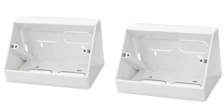 DOUBLE 2 GANG DESK MOUNT ANGLED BACK BOX FOR 146MM X 85MM FACEPLATES WHITE (2)