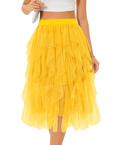 Lovasy Tulle Skirt for Women Long Elastic Waist with Comfortable Lining Asymmetrical and Flowy Puffed Skirt, Ideal for Parties and Daily Use