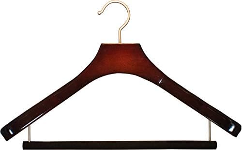 Deluxe Wooden Suit Hanger with Velvet Bar, Cherry Finish & Brushed Chrome Swivel Hook, Large 2 Inch Wide Contoured Coat & Jacket Hangers (Set of 24) by The Great American Hanger Company
