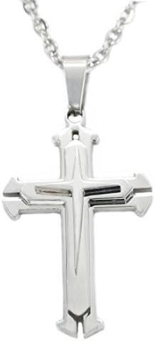 Juvel Jewelry Smart Cross Pendant 23 Inchs Necklace Titanium Stainless Steel Silver for Religion