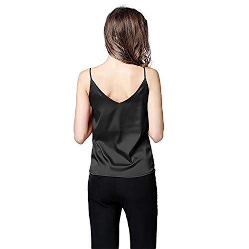 Inverlee Women Sexy Silk Ladies Camisole Bottom Blouse Shirt Soft Satin Tank Top Crop Black - Thumbnail 2