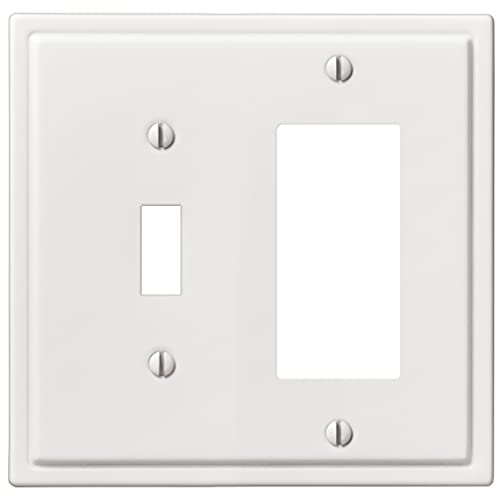 Amerelle 148TRW Moderne Wallplate, 1 Toggle / 1 Rocker, Steel, White, 1-Pack