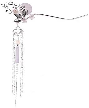 Electrost 正規品 ブライダルヘアスティックジュエリーレトロムーンフラワーラインストーンタッセルビーズブラブラヘアピン 色 Silver