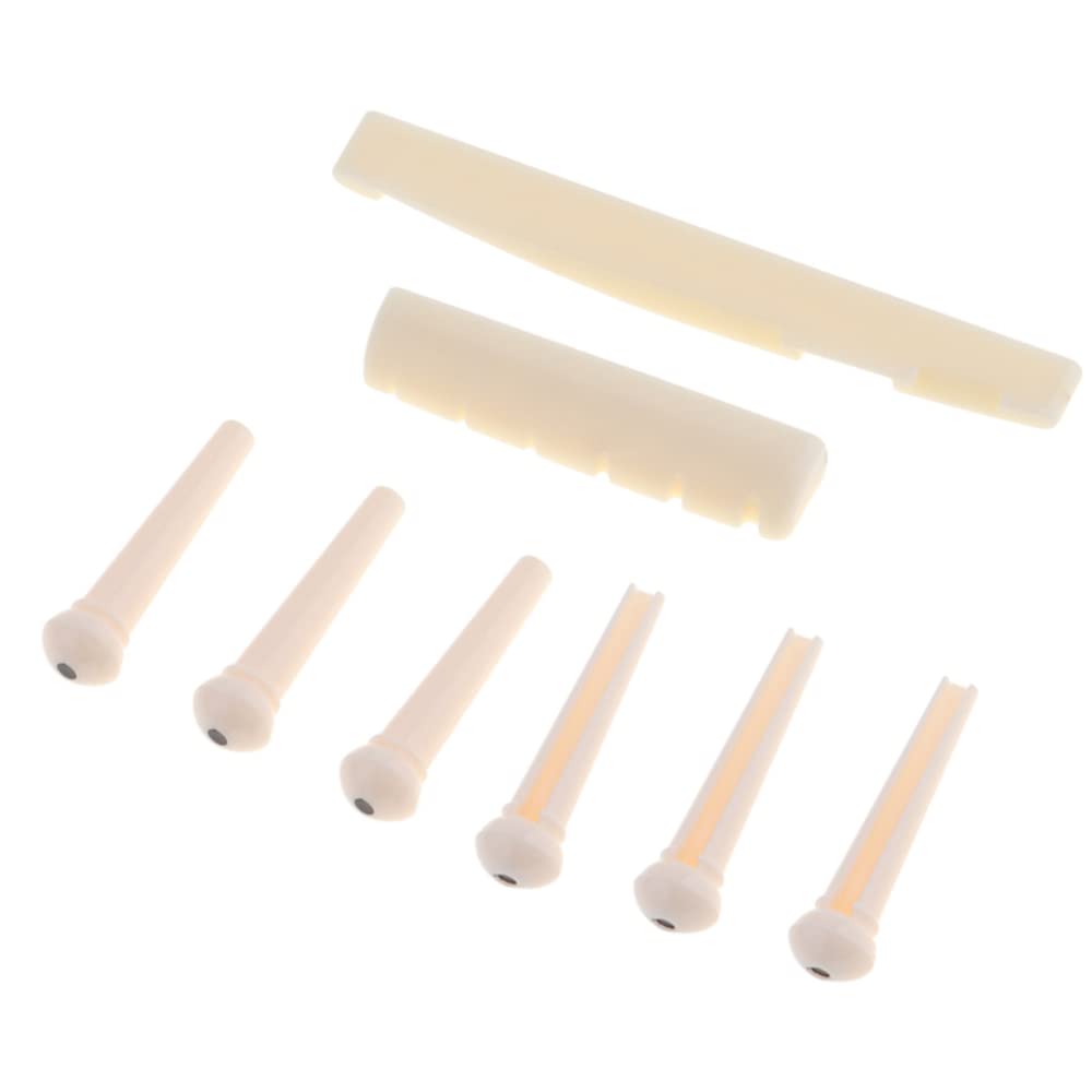MuzcYM Acoustic Guitar Bridge Pins with Saddle Nut Set, Bridge Pins & Saddle & Nut for Acoustic Guitar