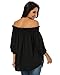 ZANZEA Womens Off Shoulder Summer Blouse Tunic Tops 3/4 Long Sleeve Tie Knot Ladies T-Shirts 01-Black Medium
