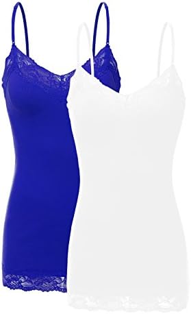 RT1004 Pack Ladies Adjustable Spaghetti Strap Lace Tunic Camisole 2Pack-WHT/Royal L