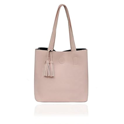 Borse Womens Leatherette Tote Bag (Purple)