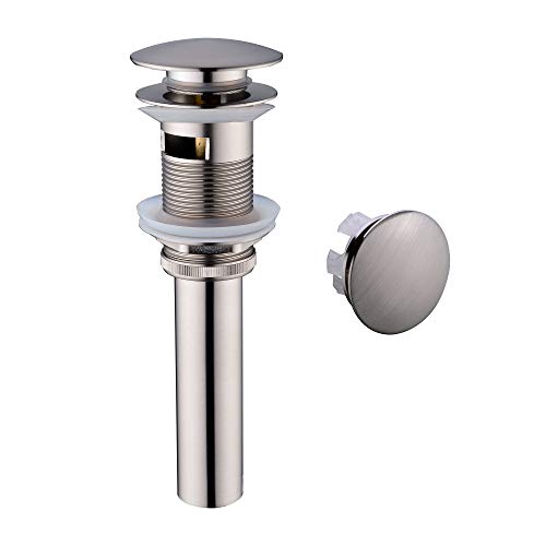 Orhemus Brass Pop Up Sink Drain Stopper with Overflow Cap Cover Kit, Push and Seal Assembly for Bathroom Faucet Vessel Vanity Basin, Brushed Nickel Finish - Thumbnail 6