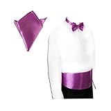 Elife Purple Cummerbund, Bow Tie and White Pocket Square Set Package included: cummerbund, bow tie and pocket square set