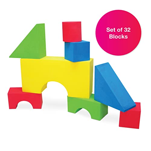 Edushape Big Soft Baby Blocks, 32 Pieces Vibrant MultiColored