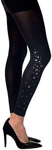 Milky Way Printed Gold Stars Footless Tights Black Opaque by Zohara Tights
