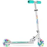 Beleev V1 Scooters for Kids 2 Wheel Folding Kick Scooter for Girls Boys, 3 Adjustable Height, Light Up Wheels for Children 4 Years and up (Aqua)