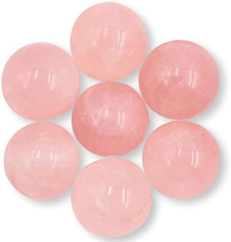 NatureWonders 1" Crystal Ball Sphere Rose Quartz (Rosy Pink) 7 Pieces, 24-26mm for Reiki, Energy Healing, Meditation, Attracting Love, Palm Stones, TouchStones