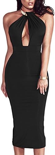 Sunfury Women Sexy Choker Halter Sleeveless Backless Slit Bodycon Midi Dress