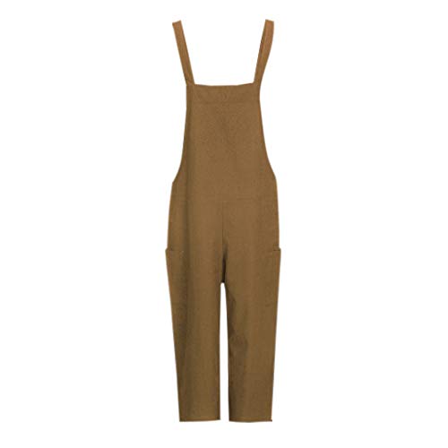 Toimothcn Women's Casual Jumpsuits Overalls Baggy Bib Pants Plus Size Wide Leg Rompers(Brown,M) - Thumbnail 3