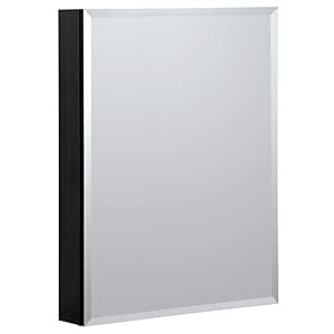Image of B&C 23"x30"Aluminum Medicine Cabinet Color Black|4 5/8" Depth|3 Mirrors|Left or Right Hand Opening|3 Adjustable Glass Shelves|Easy mounting on Surface or Recess