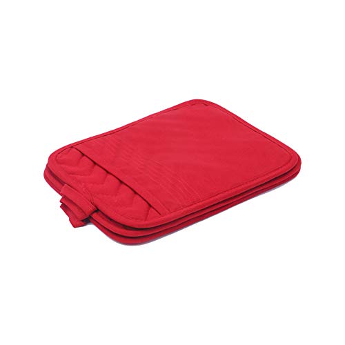 Anyi Oven Pot Holders with Pocket, 100% Cotton Potholders Set with Feature of Heat Resistant Non Slip Kitchen Hot Pad for Cooking Baking, 3-Pack, Red - Thumbnail 4