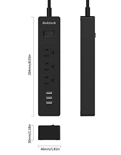 image for Nekteck Travel Power Strip/Surge Protector Flat Wall Plug with 3 AC Ou