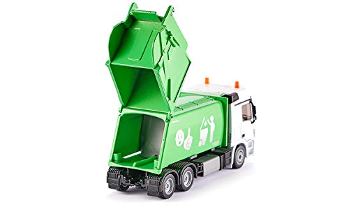 siku 2938, Müllwagen, 1:50, Metall/Kunststoff, Grün/Weiß, Öffenbarer Heckbereich, Inkl. Mülltonne – Bild 5
