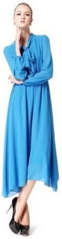 New Bow collar hakama Long Sleeve Long Loose Wide Leg Jumpsuit Dress