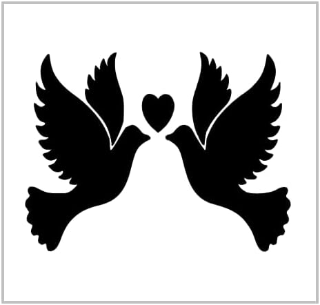 Mixed Media - Wedding Doves Stencil 4 Inch Love Heart Bride Groom Marriage Design Reusable Sheet for DIY craft crafting card making cookie cake airbrushing small miniature MIN265