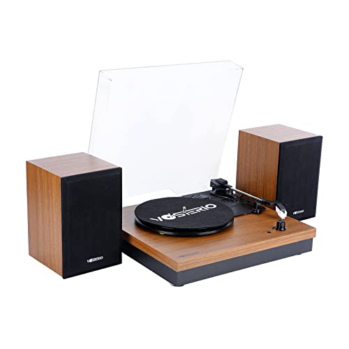 Vosterio Bluetooth Vinyl Turntable with 2 Stereo Speakers, Wood Retro Turntable Turntable, 3 Speeds 33, 45 and 78 RPM, RCA Output, Aux-in