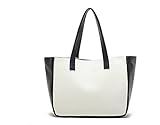 Caixia Women's Faux Leather Black White Splicing Tote Bag Small Size