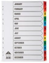 InitiativeA4 File Dividers - Jan-Dec Coloured Mylar Tab 160gsm