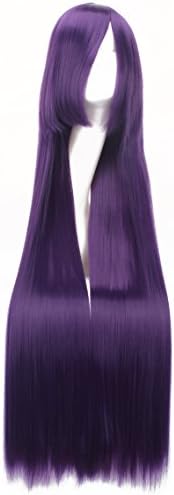 Simpleyourstyle Women Anime Cosplay Wigs 100cm 39.4inch Long Straight Synthetic Full Rose Network Lace Wigs for Women Black Brown Purple Pink Blue Red White Green Blonde Wigs U Pick (Purple)
