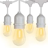 SUNTHIN Waterproof LED Outdoor String Lights 48ft Patio Lights White Cord Hanging Light with 15 E26 Sockets 18 Pcs 0.9 Watt S14 Edison Bulbs 3 Spares Wedding Dinner String Lighting