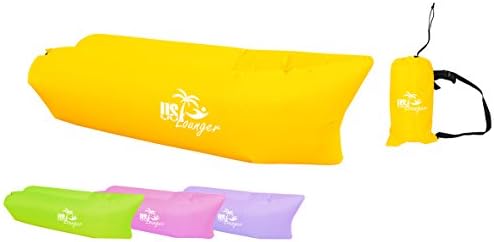 US Lounger Electric Yellow Fast Inflatable Portable Outdoor or Indoor Wind Bed Lounger, Air Bag Sofa, Air Sleeping Sofa Couch, Lazy Bed for Camping, Beach, Park, Backyard