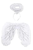 Angel Costume - White Feather Wings and Halo Headband, Photo Prop Cosplay Accessories for Kids