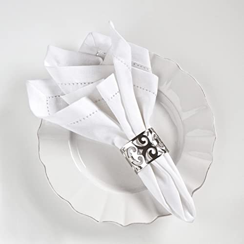 Sweet Needle - Pack of 12 Napkins 50 x 50 cm White – Linen Look High Quality Cotton Linen Blend – 100% Natural Cellulose Fibre – White