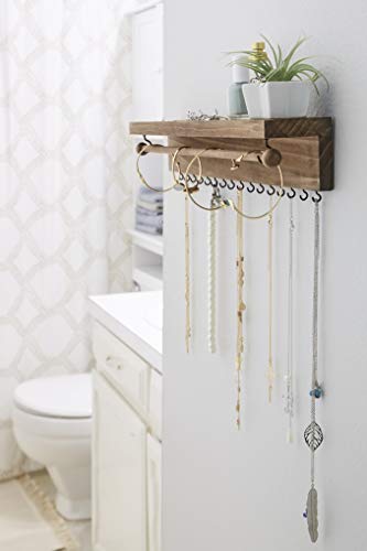 SoCal Buttercup Rustic Jewelry Organizer Wall Mounted - Hanging Necklace Holder - Wall Mounted Jewelry Hanger - Farmhouse Wood Jewelry Display - Storage for Necklaces, Bracelets, and Stud Earrings - Thumbnail 2