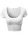 Basic Solid Scoop Neck Slim Fit Short Sleeves Crop Tops White S