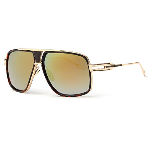AEVOGUE Aviator Sunglasses For Men Goggle Alloy Frame Brand Designer AE0336 (Tortoise&Gold, 62)