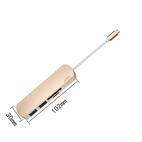 Type C USB Adapter,Dream Wings USB Type C Convertor Cable Memory Card Reader 4 in 1 HUB with 2 USB 3.0 +1SD+1Micro SD Ports for Apple New MacBook 12 inch / 2016,2017 MacBook Pro 13 inch 15 inch (Gold) - Thumbnail 2
