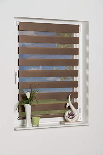 K-home Klemmfix Madrid Double Roller Blind without Drilling Mokka, brown, 50 x 150 cm